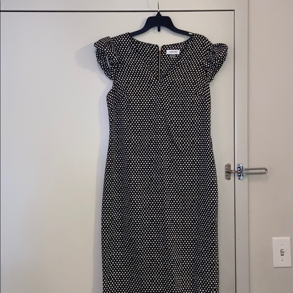 Black and white fitted Calvin Klein dress.